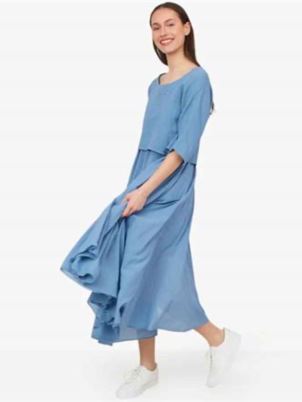 M Made in Italy Womens 2pc Woven Cami Dress & Shirt Set sz S Marine